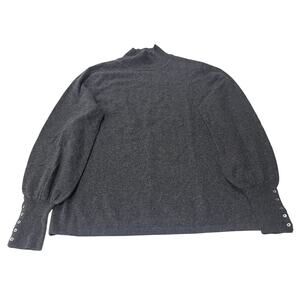 PRECIOUS FIBERS Women Large 100% Cashmere Mock Neck Sweater Charcoal Button Cuff